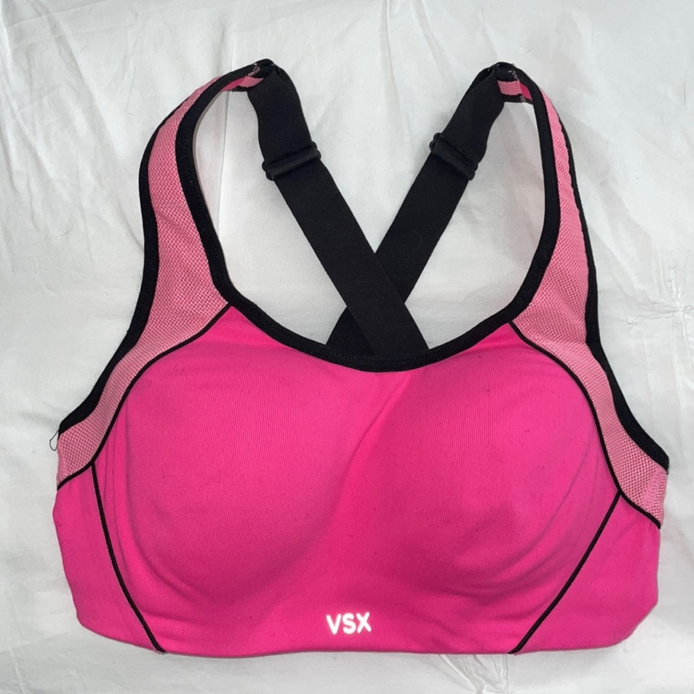 VSX Victoria’s Secret Sport Racerback Adjustable Bra Pink Black 32C